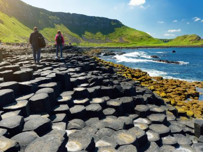 Giants Causeway, an area of hexagonal basalt stones, created by ancient volcanic fissure eruption, County Antrim, Northern Ireland. Famous tourist attraction, UNESCO World Heritage Site.